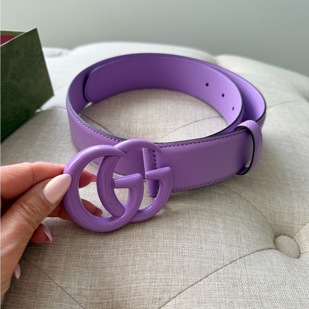 Gucci Lavender Leather Belt with Double G Buckle